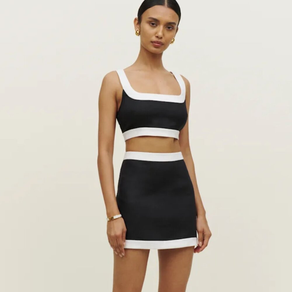 Reformation Robbie Linen Two Piece in Black/White